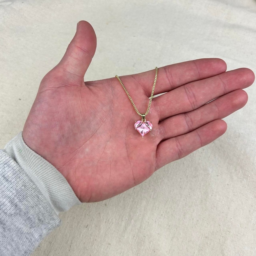 Gold and pink heart gem necklace y2k indie pearl cottage